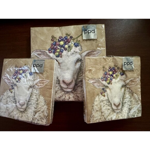 Rare Vicki Sawyer Vineyard Sheep Paper Dinner Napkin 20 New Decoupage Collectors - Picture 3 of 3